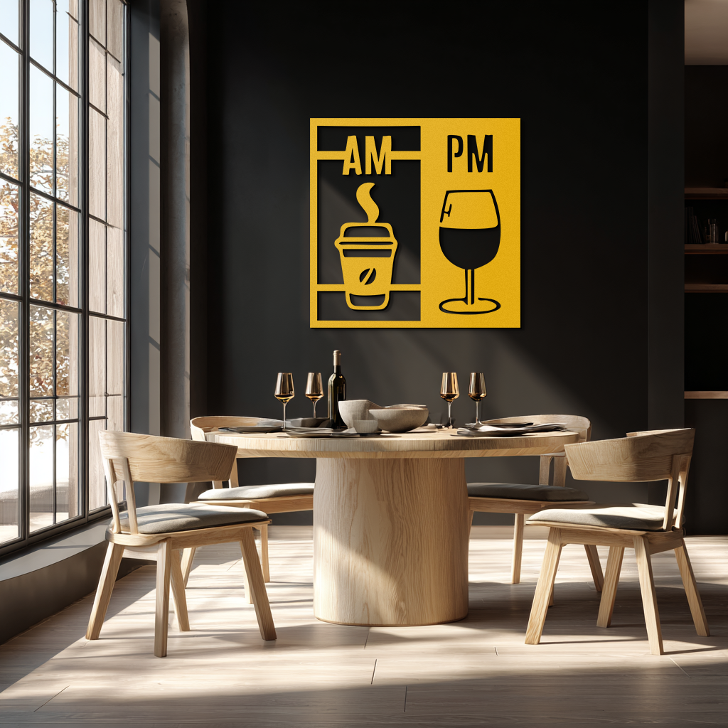 Morning Coffee and Evening Wine Metal Wall Art – AM PM Modern Black Kitchen Decor- KAF547 - Tampa Home & Garden Store