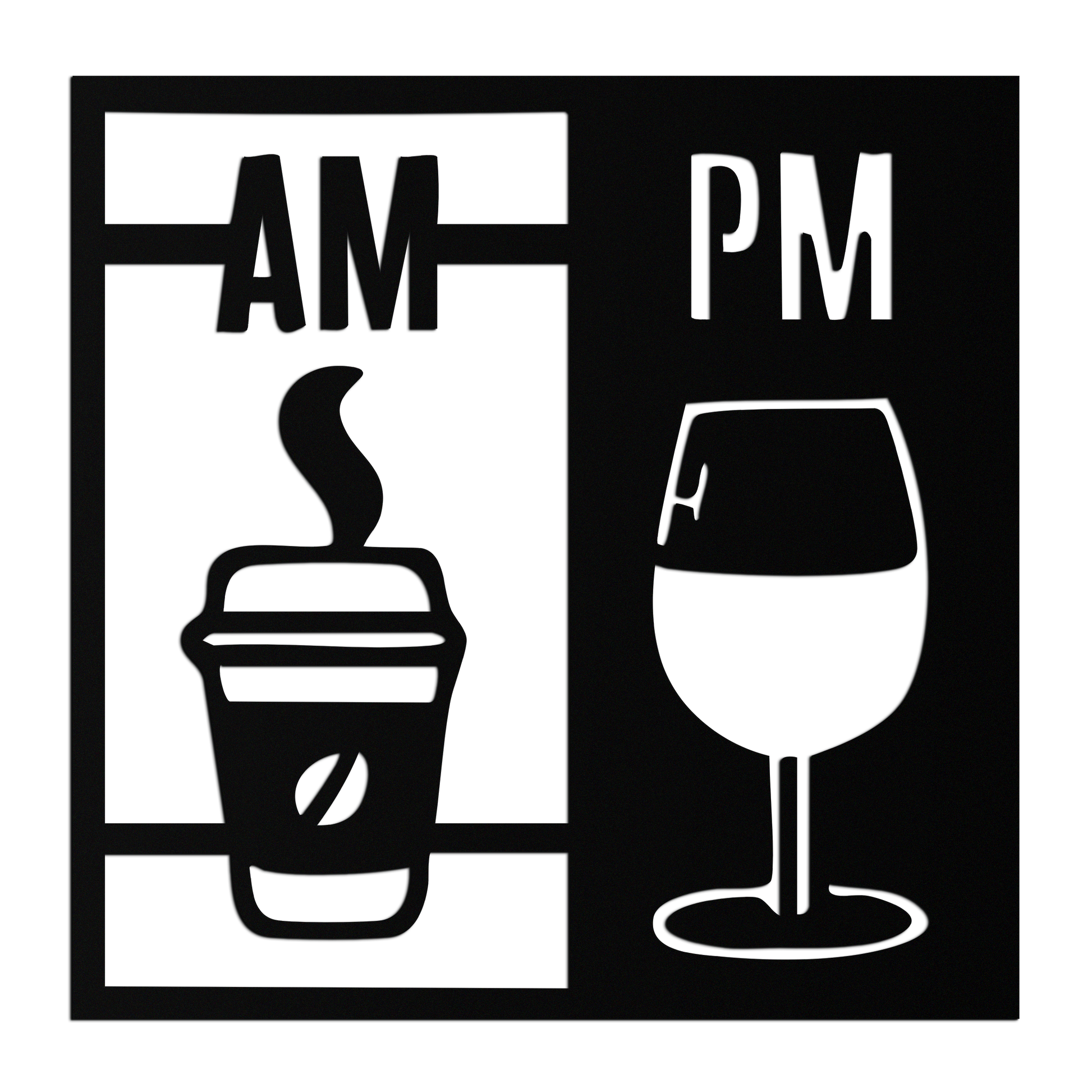 Morning Coffee and Evening Wine Metal Wall Art – AM PM Modern Black Kitchen Decor- KAF547 - Tampa Home & Garden Store