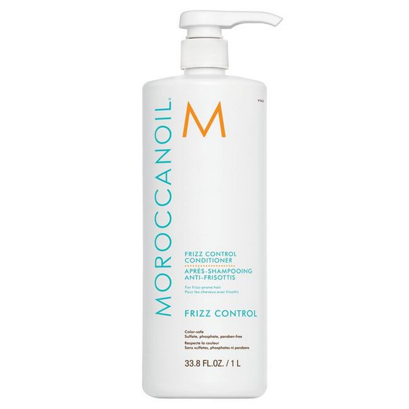 Moroccanoil Frizz Control Conditioner bottle with pump, white 1 L, turquoise branding on Tampa Home & Garden Store