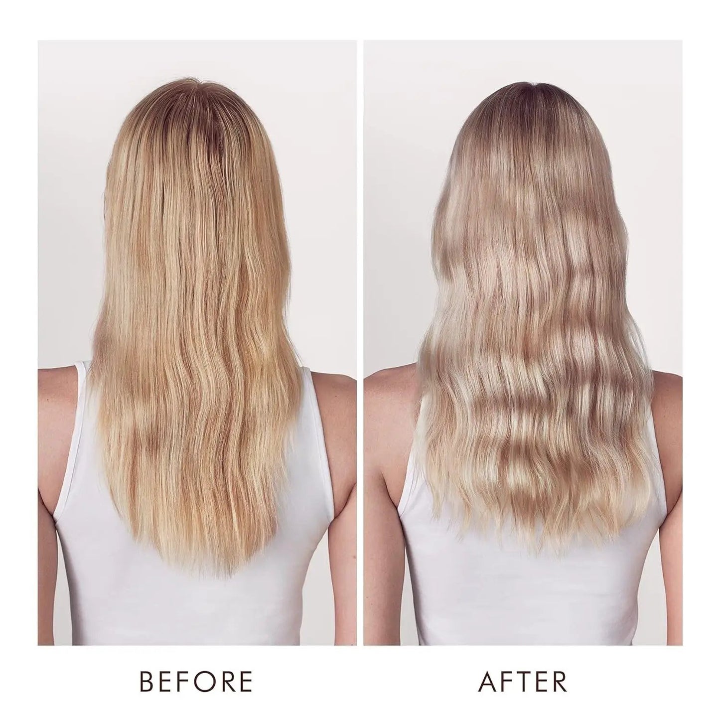 Moroccanoil Blonde Perfecting Purple Conditioner before and after smoother waves on Tampa Home & Garden Store