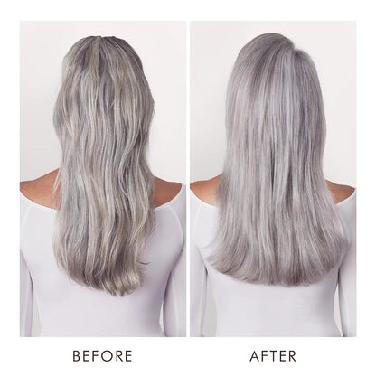 Moroccanoil Blonde Perfecting Purple Conditioner hair; before/after cool silver-gray on Tampa Home & Garden Store