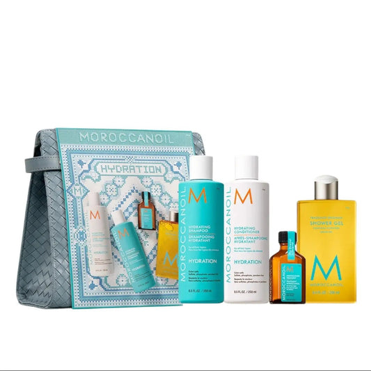 Hair care gift set Moroccanoil Hydration 2025 with turquoise shampoo and conditioner in tote on Tampa Home & Garden Store
