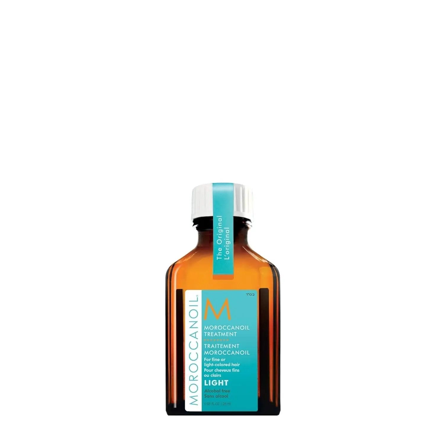 Moroccanoil Treatment Light bottle for fine hair, amber glass with turquoise label and white cap on Tampa Home & Garden Store