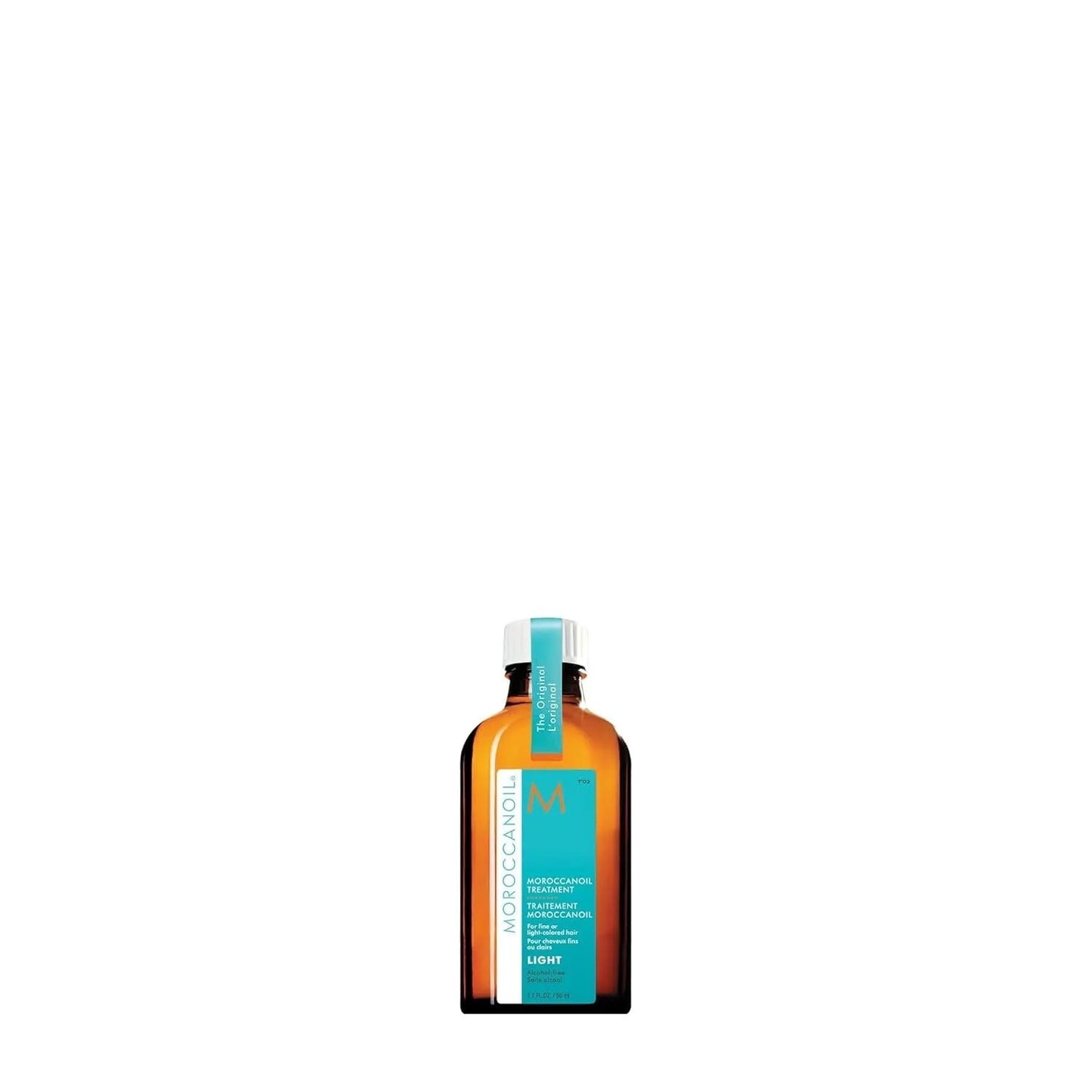Moroccanoil Treatment Light bottle with amber glass, turquoise label and white cap on Tampa Home & Garden Store