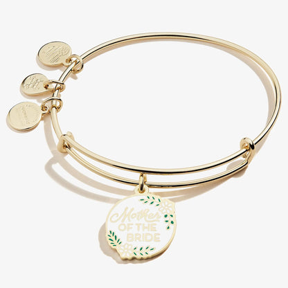 Mother of the Bride Charm Bangle by Alex and Ani, gold-tone bracelet with engraved charms on Tampa Home & Garden Store