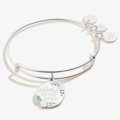 Mother of the Bride charm bangle by Alex and Ani with a round pendant and engraved discs on silver on Tampa Home & Garden Store