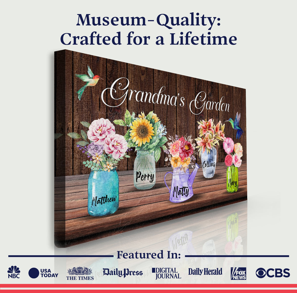 Mother's Day Sign Grandma's Garden canvas by Tailored Canvases with wood backdrop on Tampa Home & Garden Store