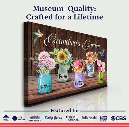 Mother's Day Sign Grandma's Garden canvas by Tailored Canvases with wood backdrop on Tampa Home & Garden Store