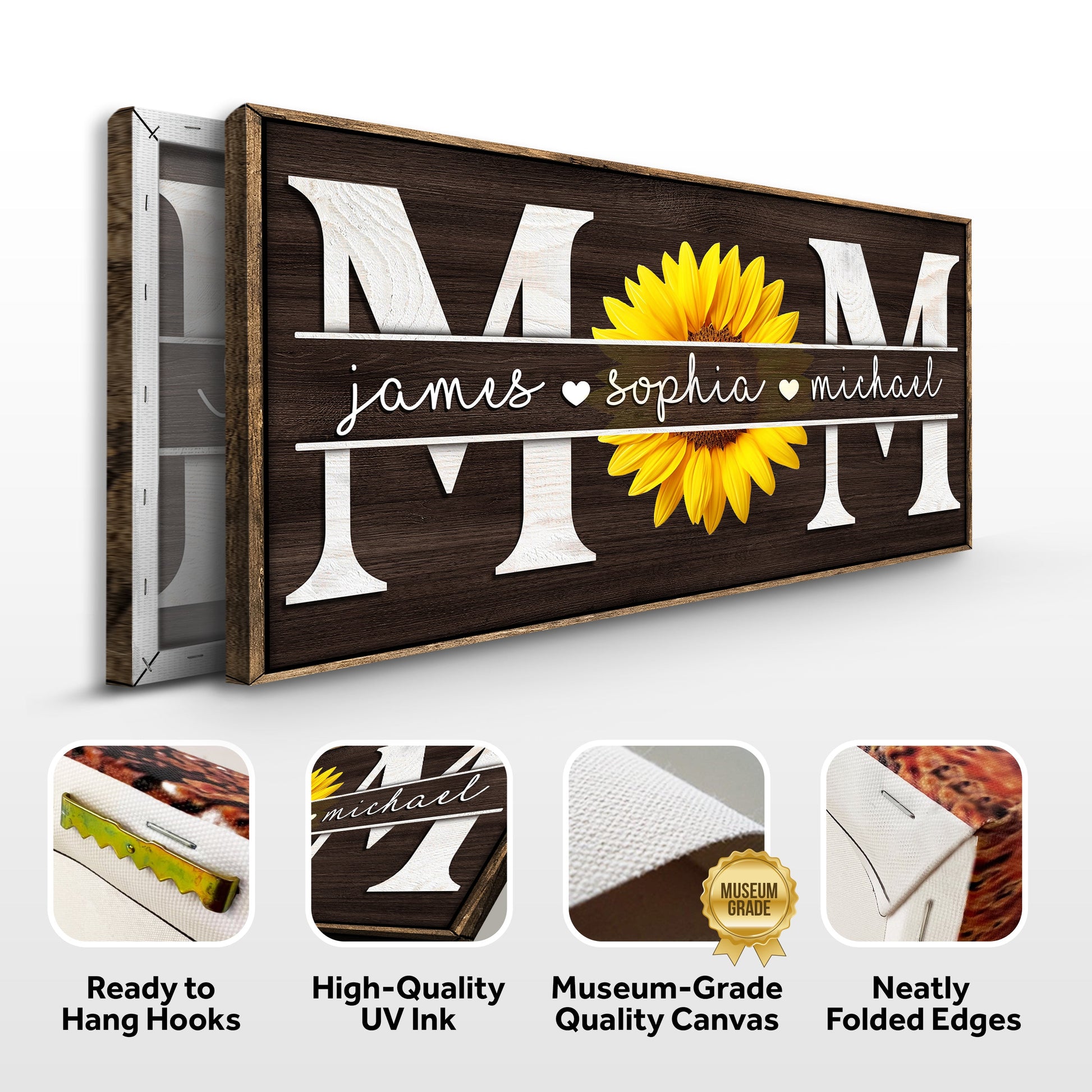 Mothers Day Personalized Gift canvas with brown wood frame and sunflower Tailored Canvases on Tampa Home & Garden Store