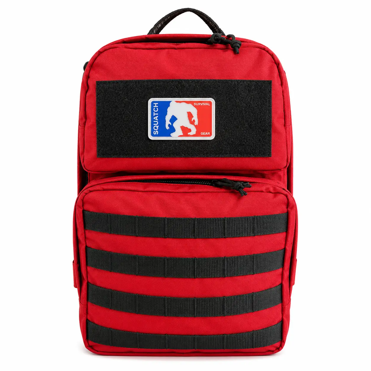 Mothman Backpack by SquatchSurvivalGear red military-style EDC backpack with black MOLLE straps on Tampa Home & Garden Store