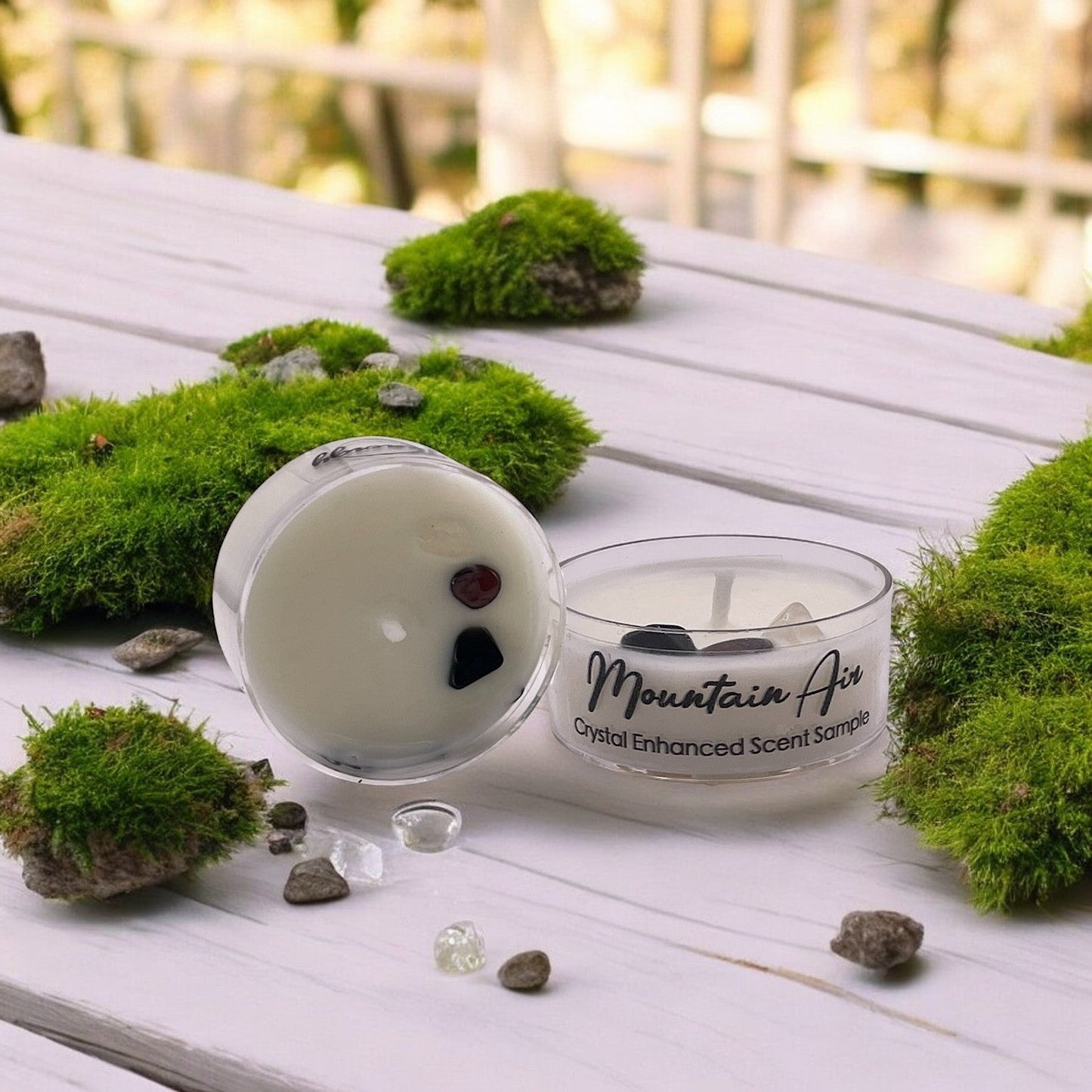 Mountain Air, Premium Coconut-Soy Wax Tea Light Crystal Candle, 1oz - Tampa Home & Garden Store