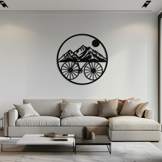 Mountain Bike Silhouette Metal Wall Art - Scenic Bicycle and Nature Scene Decor- KAF320 - Tampa Home & Garden Store