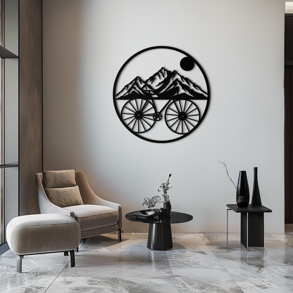 Mountain Bike Silhouette Metal Wall Art - Scenic Bicycle and Nature Scene Decor- KAF320 - Tampa Home & Garden Store