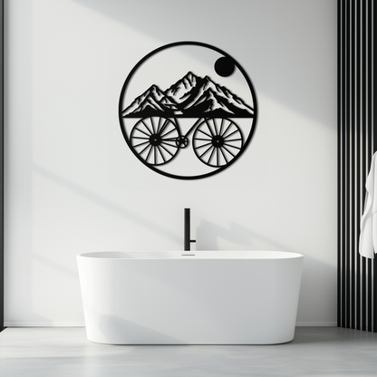Mountain Bike Silhouette Metal Wall Art - Scenic Bicycle and Nature Scene Decor- KAF320 - Tampa Home & Garden Store