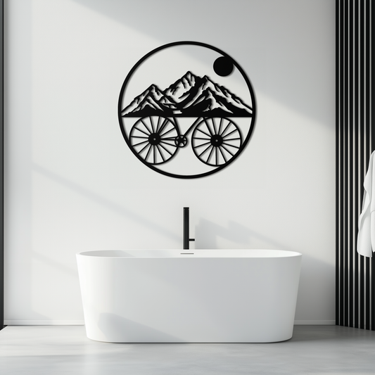 Mountain Bike Silhouette Metal Wall Art - Scenic Bicycle and Nature Scene Decor- KAF320 - Tampa Home & Garden Store