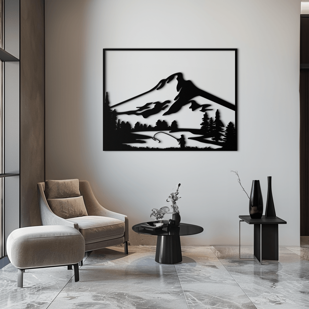 Mountain Fishing Metal Wall Art - Steel Wall Decor for Home and Cabin - KAF017 - Tampa Home & Garden Store