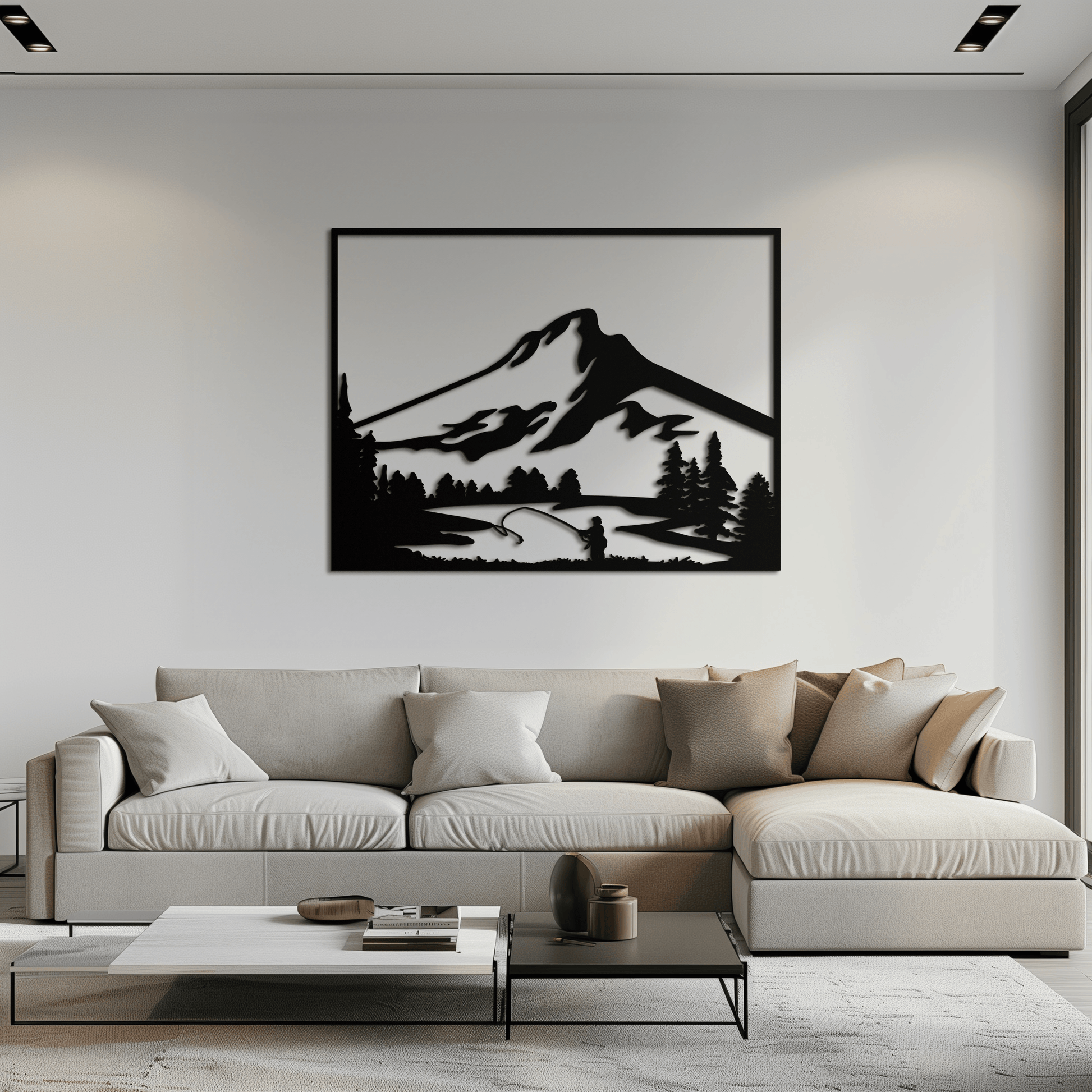 Mountain Fishing Metal Wall Art - Steel Wall Decor for Home and Cabin - KAF017 - Tampa Home & Garden Store