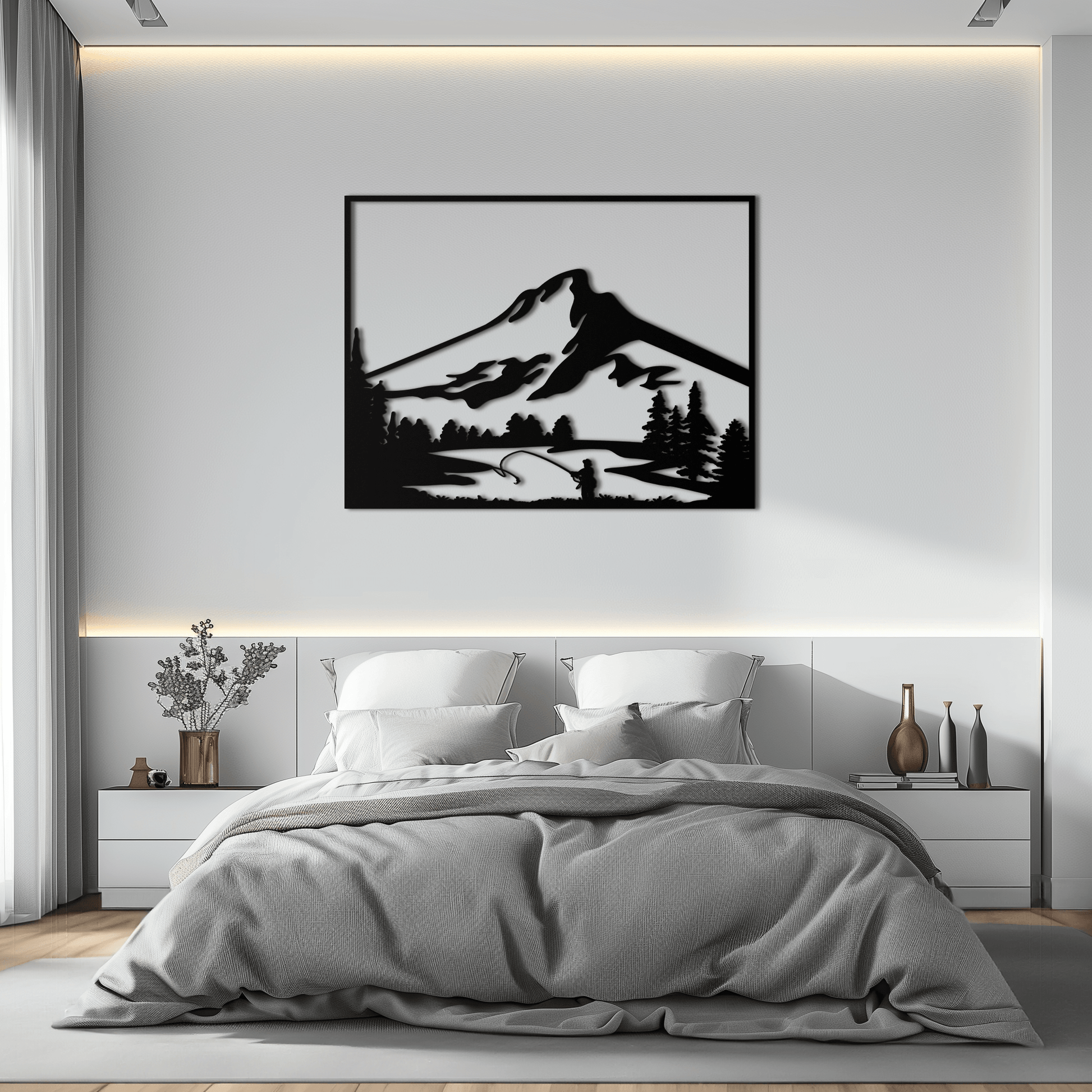 Mountain Fishing Metal Wall Art - Steel Wall Decor for Home and Cabin - KAF017 - Tampa Home & Garden Store