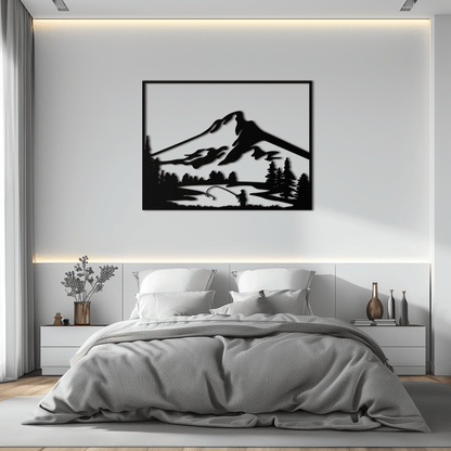 Mountain Fishing Metal Wall Art - Steel Wall Decor for Home and Cabin - KAF017 - Tampa Home & Garden Store