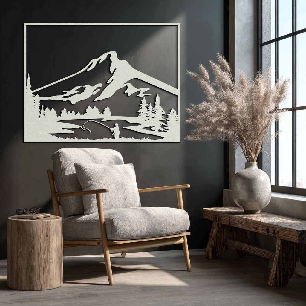 Mountain Fishing Metal Wall Art - Steel Wall Decor for Home and Cabin - KAF017 - Tampa Home & Garden Store