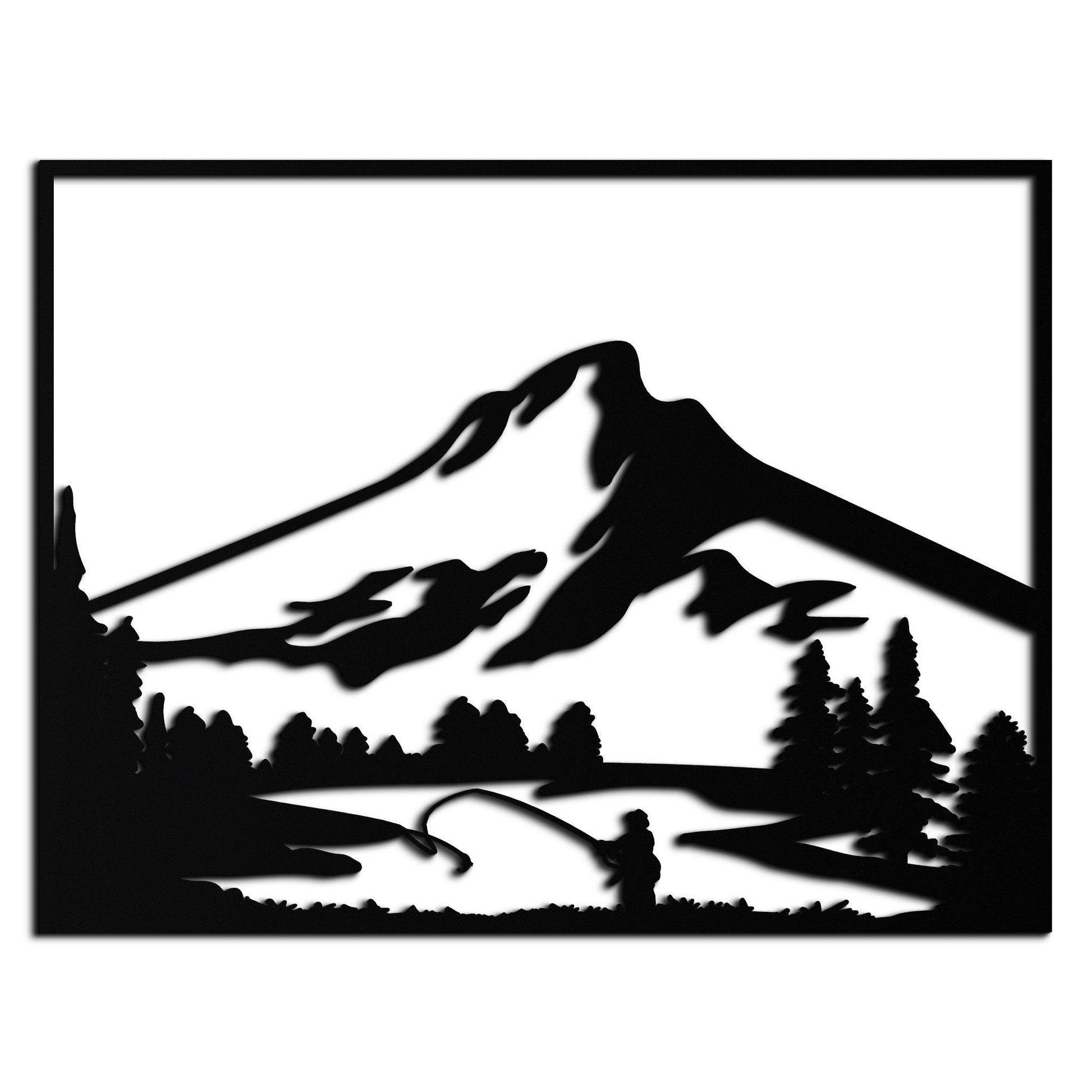 Mountain Fishing Metal Wall Art - Steel Wall Decor for Home and Cabin - KAF017 - Tampa Home & Garden Store