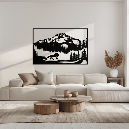 Mountain Horse Metal Wall Art - Steel Wall Decor for Home and Cabin - KAF019 - Tampa Home & Garden Store