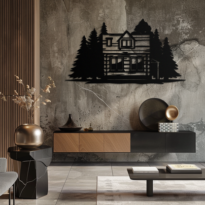 Mountain Log Cabin Metal Wall Art – Nature Inspired Outdoor Wall Decor for Home & Lodge- KAF640 - Tampa Home & Garden Store