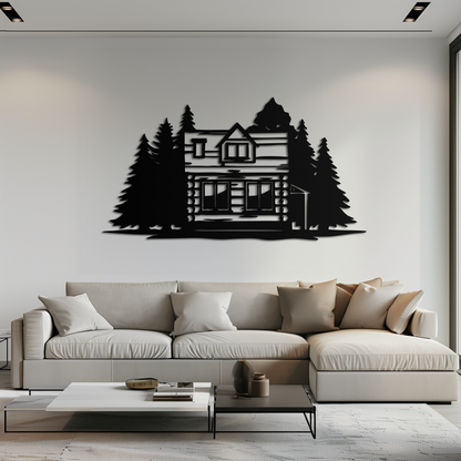 Mountain Log Cabin Metal Wall Art – Nature Inspired Outdoor Wall Decor for Home & Lodge- KAF640 - Tampa Home & Garden Store