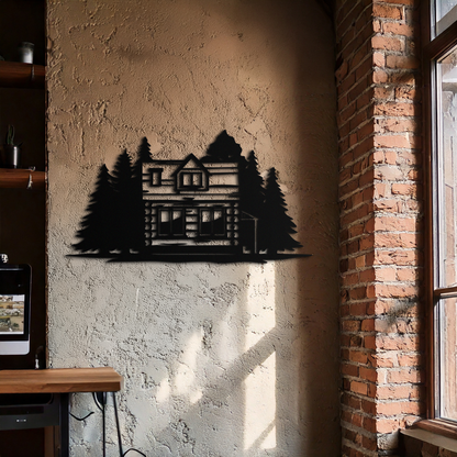 Mountain Log Cabin Metal Wall Art – Nature Inspired Outdoor Wall Decor for Home & Lodge- KAF640 - Tampa Home & Garden Store