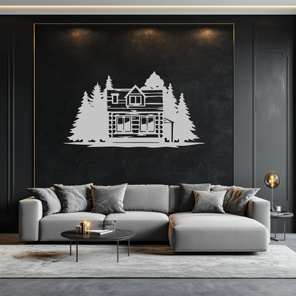 Mountain Log Cabin Metal Wall Art – Nature Inspired Outdoor Wall Decor for Home & Lodge- KAF640 - Tampa Home & Garden Store