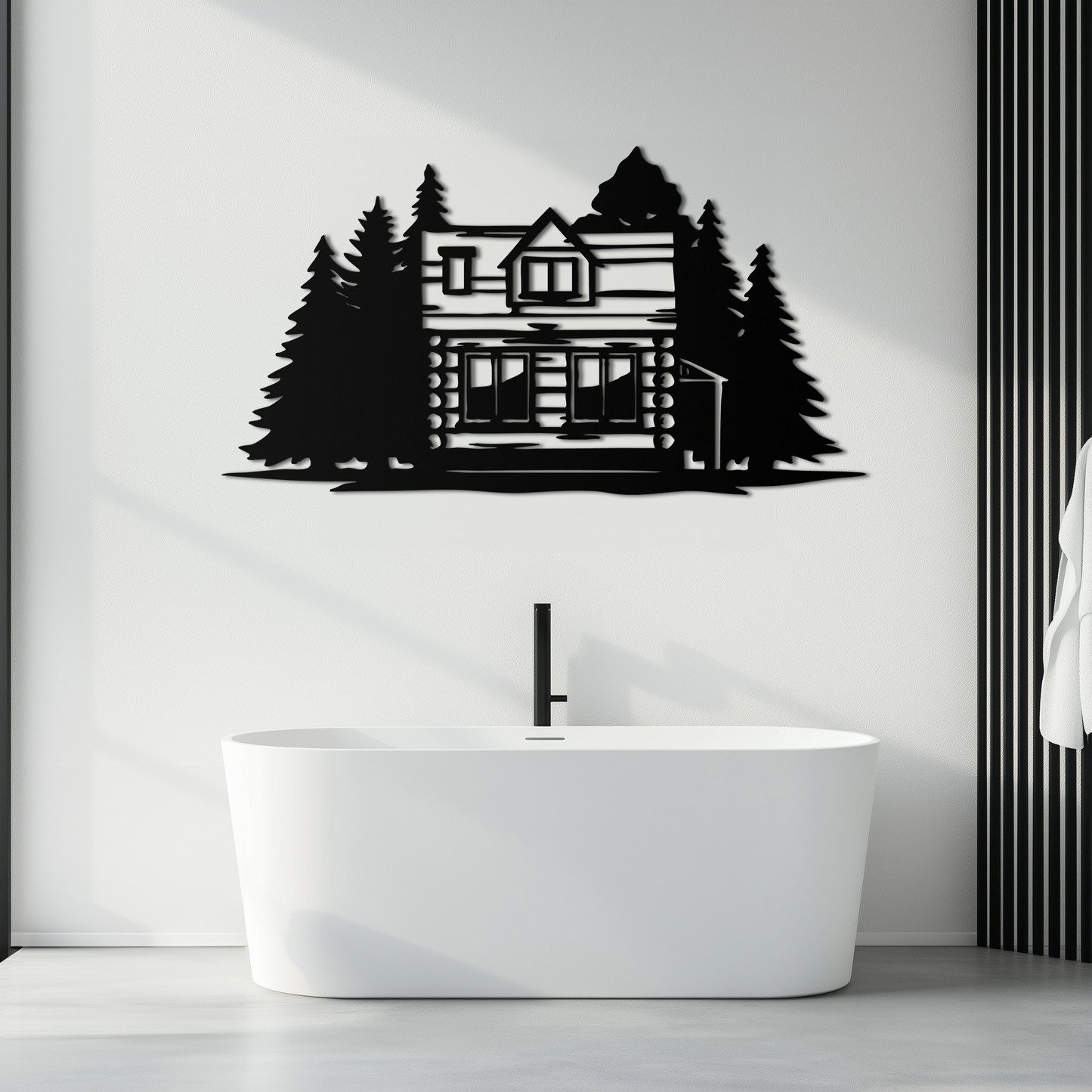 Mountain Log Cabin Metal Wall Art – Nature Inspired Outdoor Wall Decor for Home & Lodge- KAF640 - Tampa Home & Garden Store