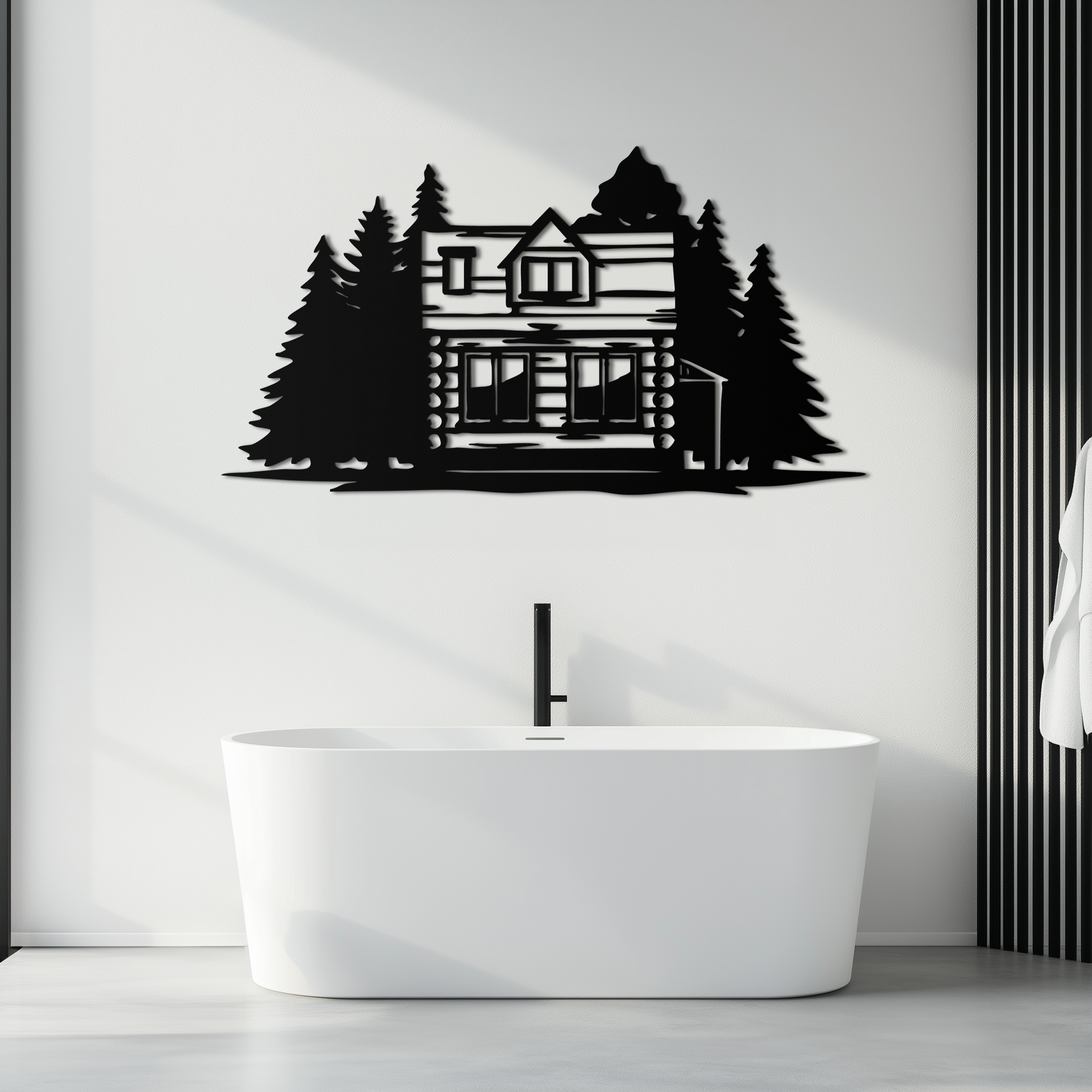 Mountain Log Cabin Metal Wall Art – Nature Inspired Outdoor Wall Decor for Home & Lodge- KAF640 - Tampa Home & Garden Store