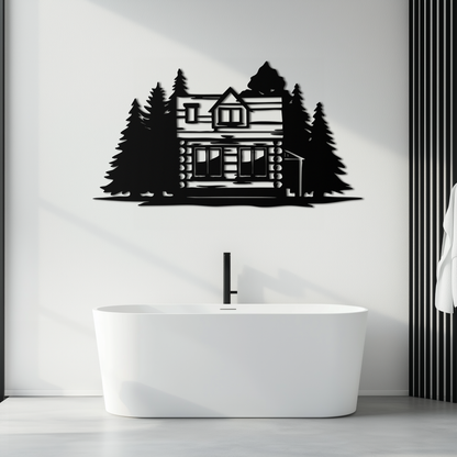 Mountain Log Cabin Metal Wall Art – Nature Inspired Outdoor Wall Decor for Home & Lodge- KAF640 - Tampa Home & Garden Store
