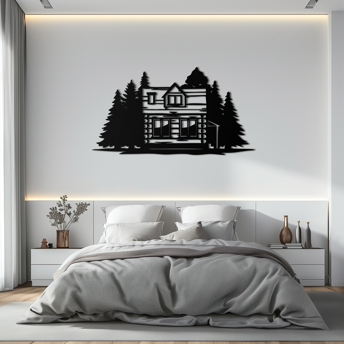 Mountain Log Cabin Metal Wall Art – Nature Inspired Outdoor Wall Decor for Home & Lodge- KAF640 - Tampa Home & Garden Store