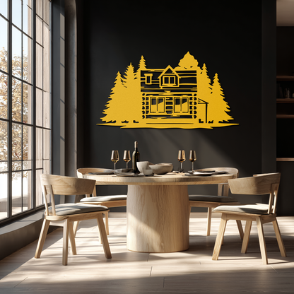 Mountain Log Cabin Metal Wall Art – Nature Inspired Outdoor Wall Decor for Home & Lodge- KAF640 - Tampa Home & Garden Store