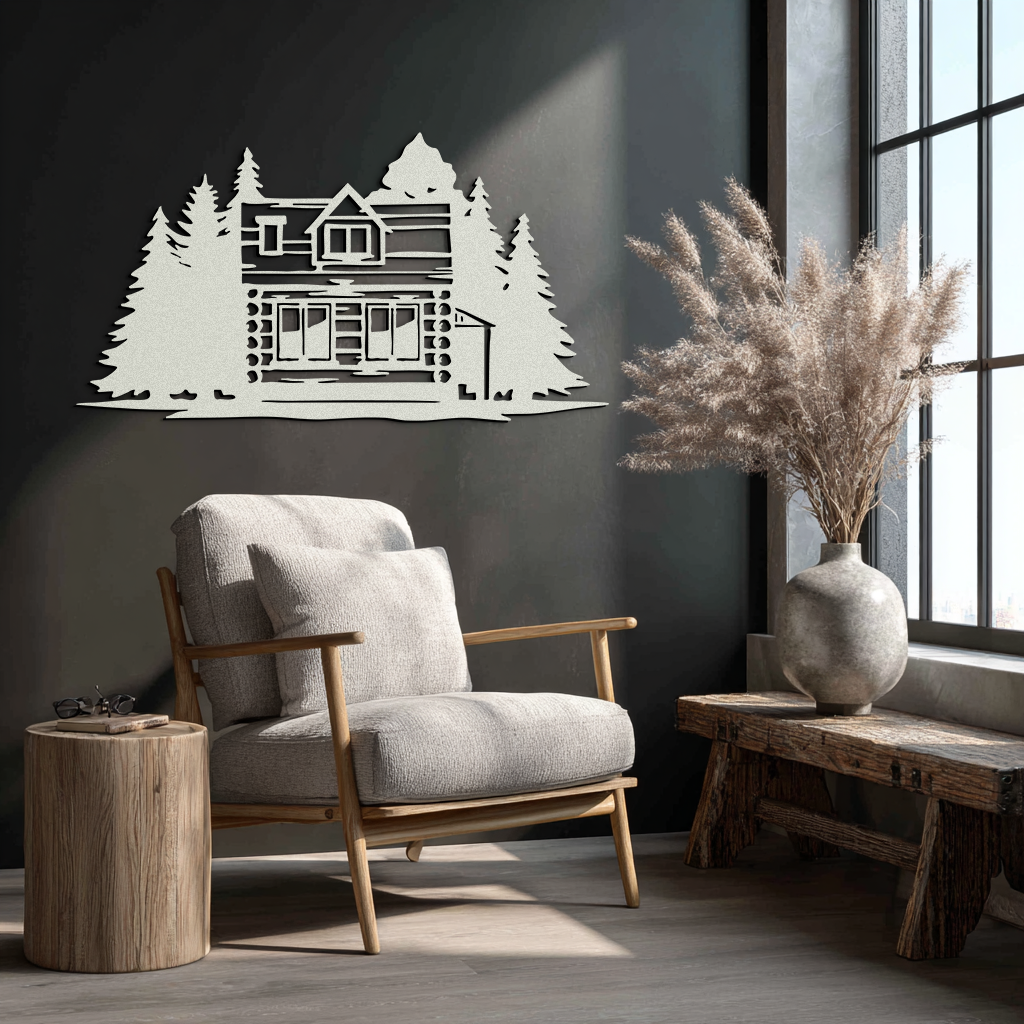 Mountain Log Cabin Metal Wall Art – Nature Inspired Outdoor Wall Decor for Home & Lodge- KAF640 - Tampa Home & Garden Store
