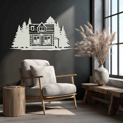 Mountain Log Cabin Metal Wall Art – Nature Inspired Outdoor Wall Decor for Home & Lodge- KAF640 - Tampa Home & Garden Store