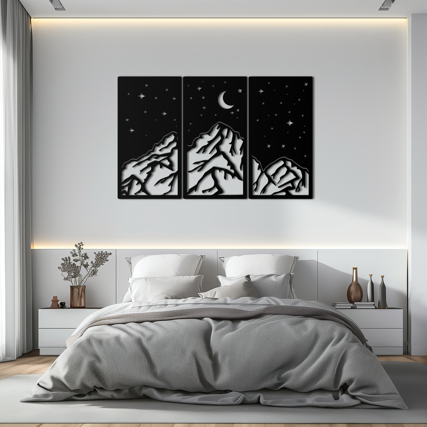 Mountain Nightscape Metal Wall Art - 3-Panel Modern Wall Decor - KAF202 - Tampa Home & Garden Store