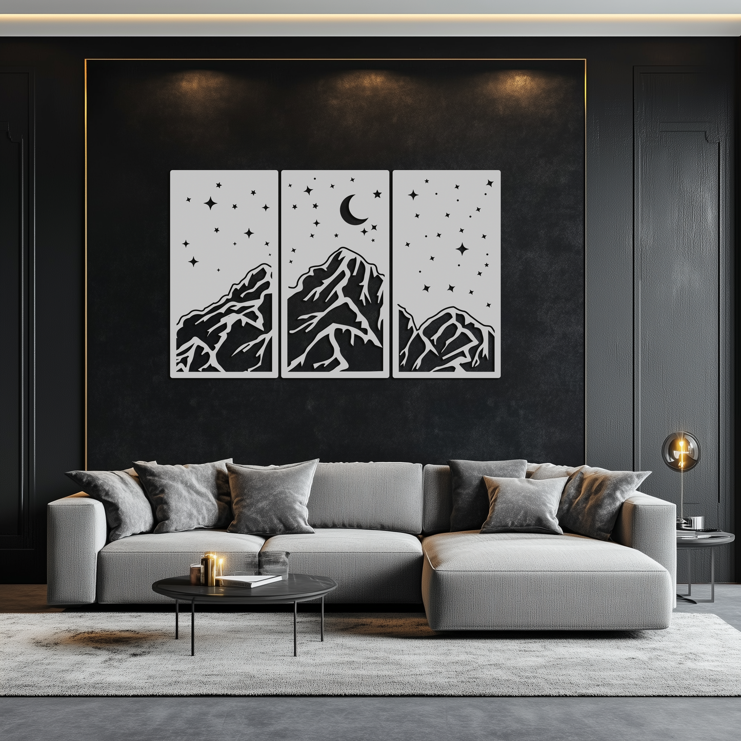 Mountain Nightscape Metal Wall Art - 3-Panel Modern Wall Decor - KAF202 - Tampa Home & Garden Store