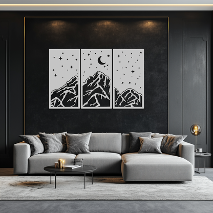 Mountain Nightscape Metal Wall Art - 3-Panel Modern Wall Decor - KAF202 - Tampa Home & Garden Store