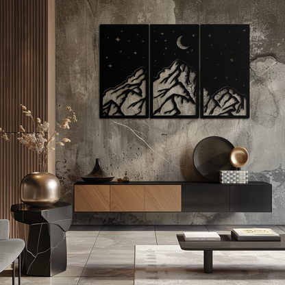 Mountain Nightscape Metal Wall Art - 3-Panel Modern Wall Decor - KAF202 - Tampa Home & Garden Store