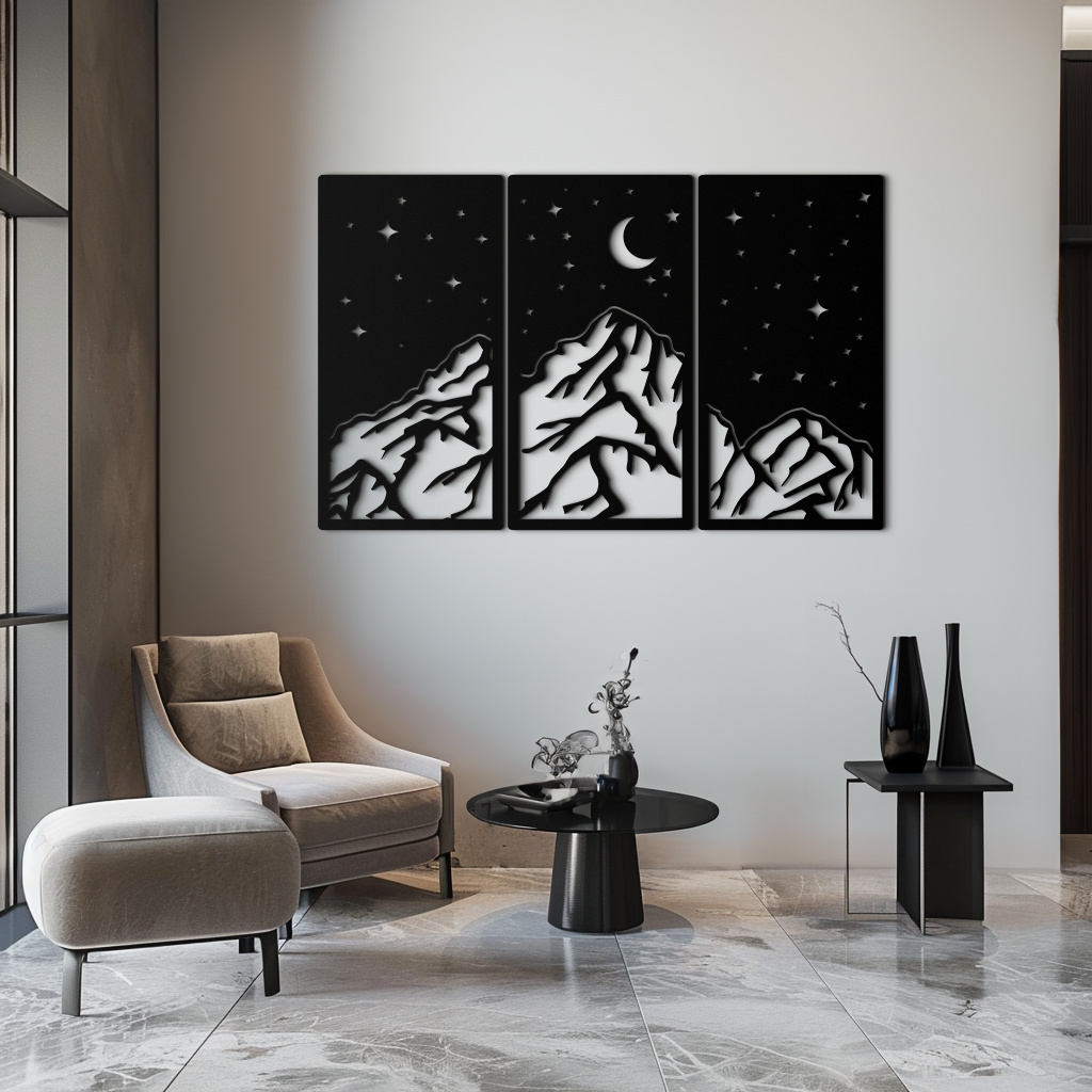 Mountain Nightscape Metal Wall Art - 3-Panel Modern Wall Decor - KAF202 - Tampa Home & Garden Store