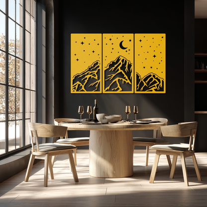 Mountain Nightscape Metal Wall Art - 3-Panel Modern Wall Decor - KAF202 - Tampa Home & Garden Store
