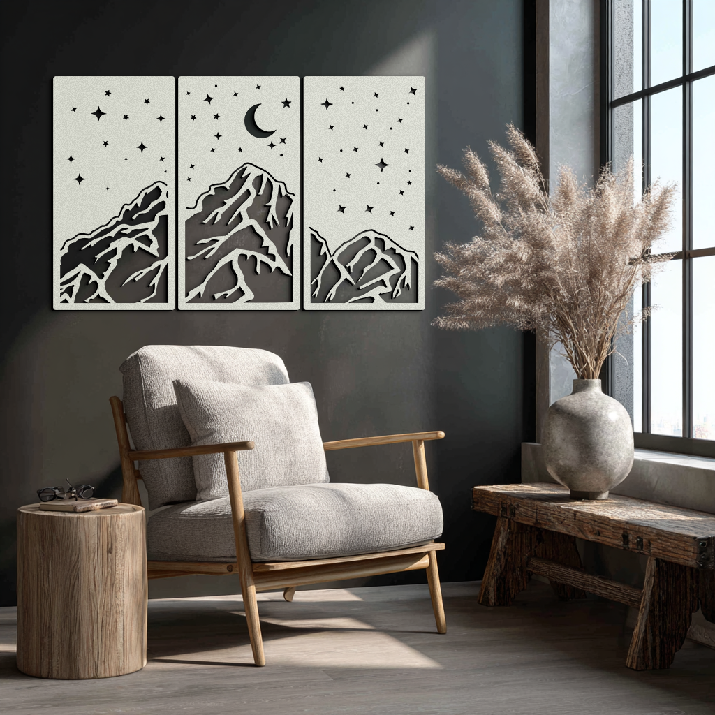 Mountain Nightscape Metal Wall Art - 3-Panel Modern Wall Decor - KAF202 - Tampa Home & Garden Store
