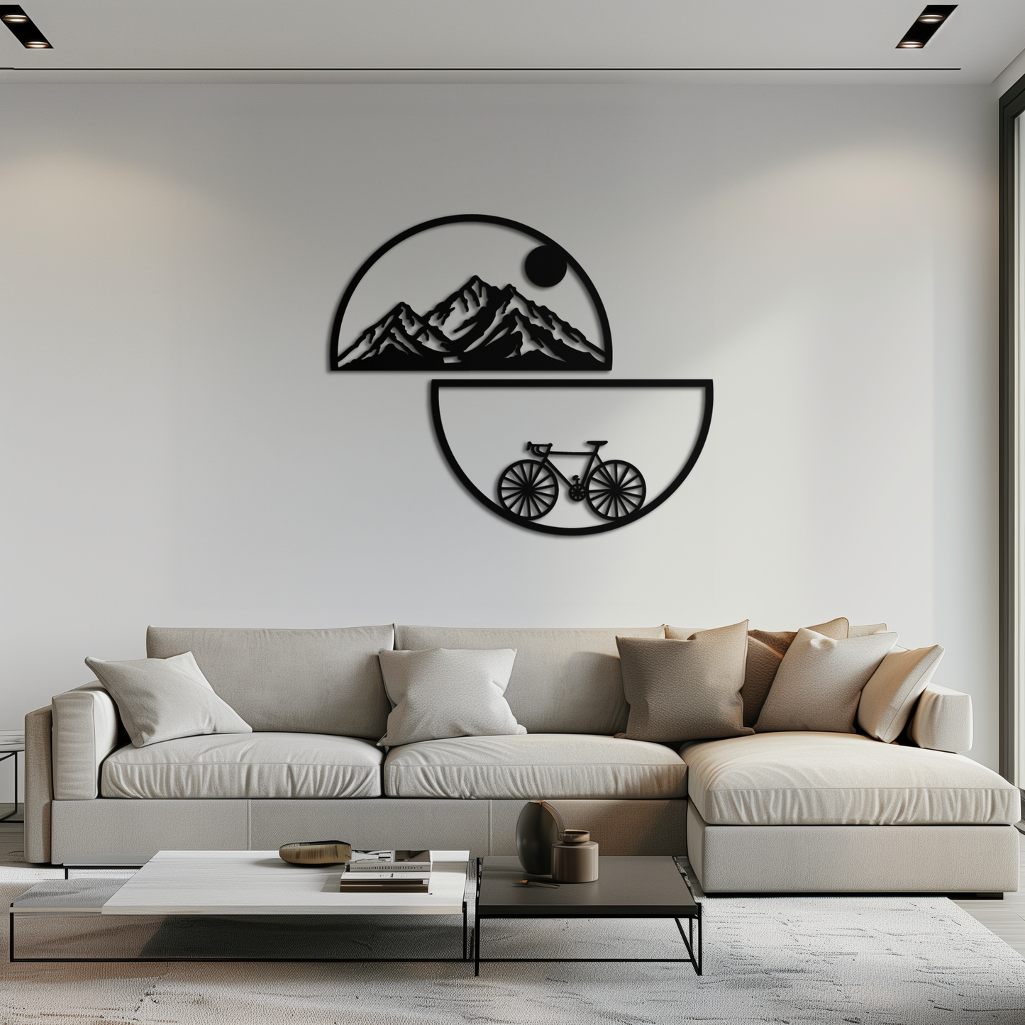 Mountain View Metal Wall Art - Half Circle Bicycle and Landscape Silhouette Decor- KAF321 - Tampa Home & Garden Store