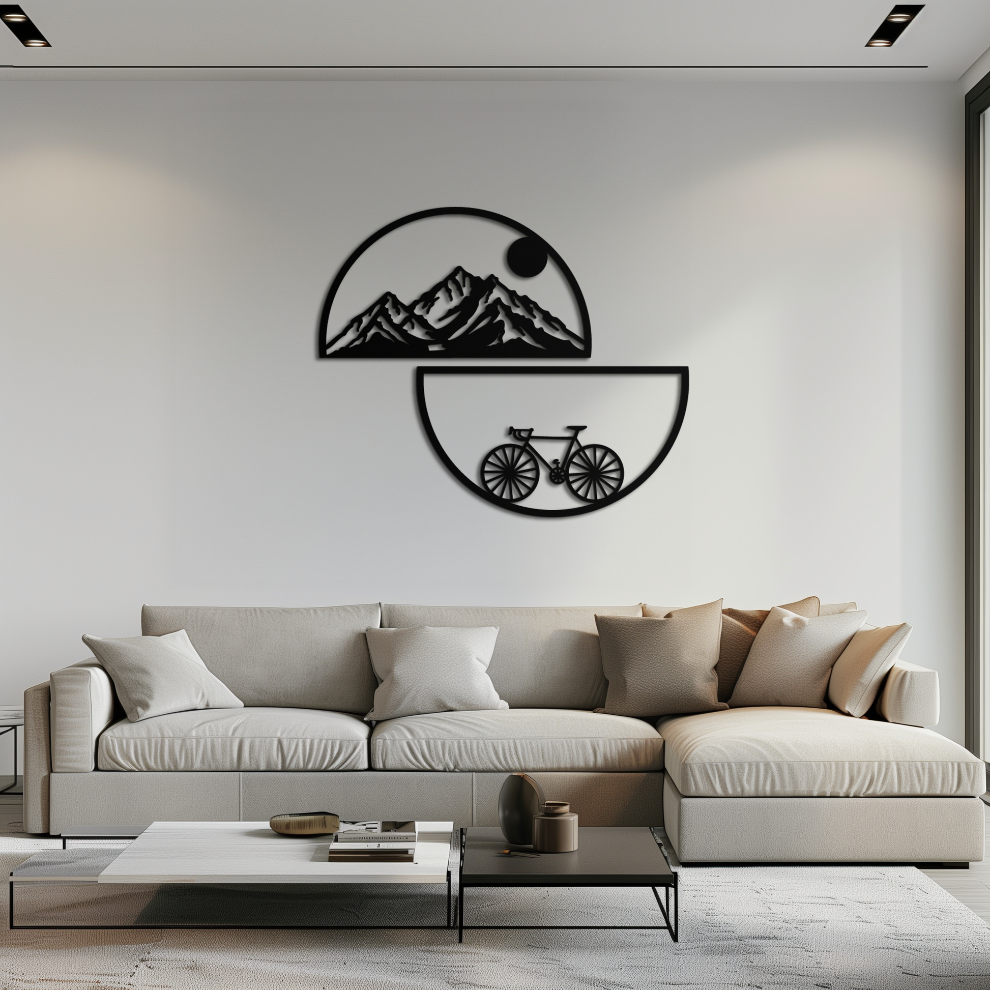 Mountain View Metal Wall Art - Half Circle Bicycle and Landscape Silhouette Decor- KAF321 - Tampa Home & Garden Store