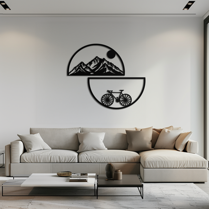 Mountain View Metal Wall Art - Half Circle Bicycle and Landscape Silhouette Decor- KAF321 - Tampa Home & Garden Store