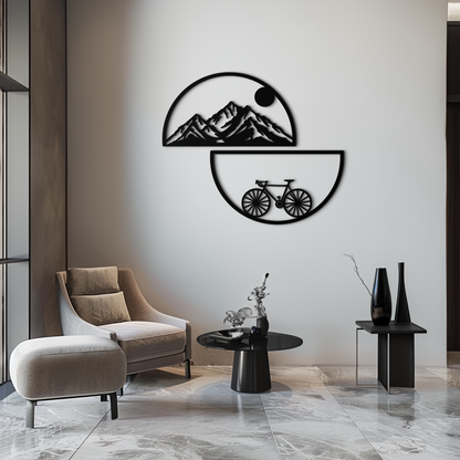 Mountain View Metal Wall Art - Half Circle Bicycle and Landscape Silhouette Decor- KAF321 - Tampa Home & Garden Store