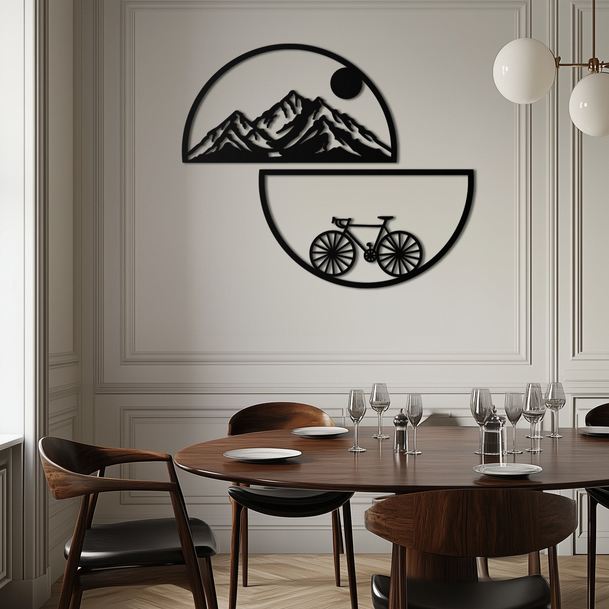 Mountain View Metal Wall Art - Half Circle Bicycle and Landscape Silhouette Decor- KAF321 - Tampa Home & Garden Store