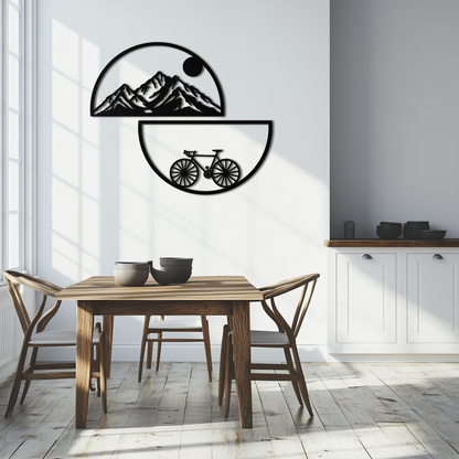 Mountain View Metal Wall Art - Half Circle Bicycle and Landscape Silhouette Decor- KAF321 - Tampa Home & Garden Store